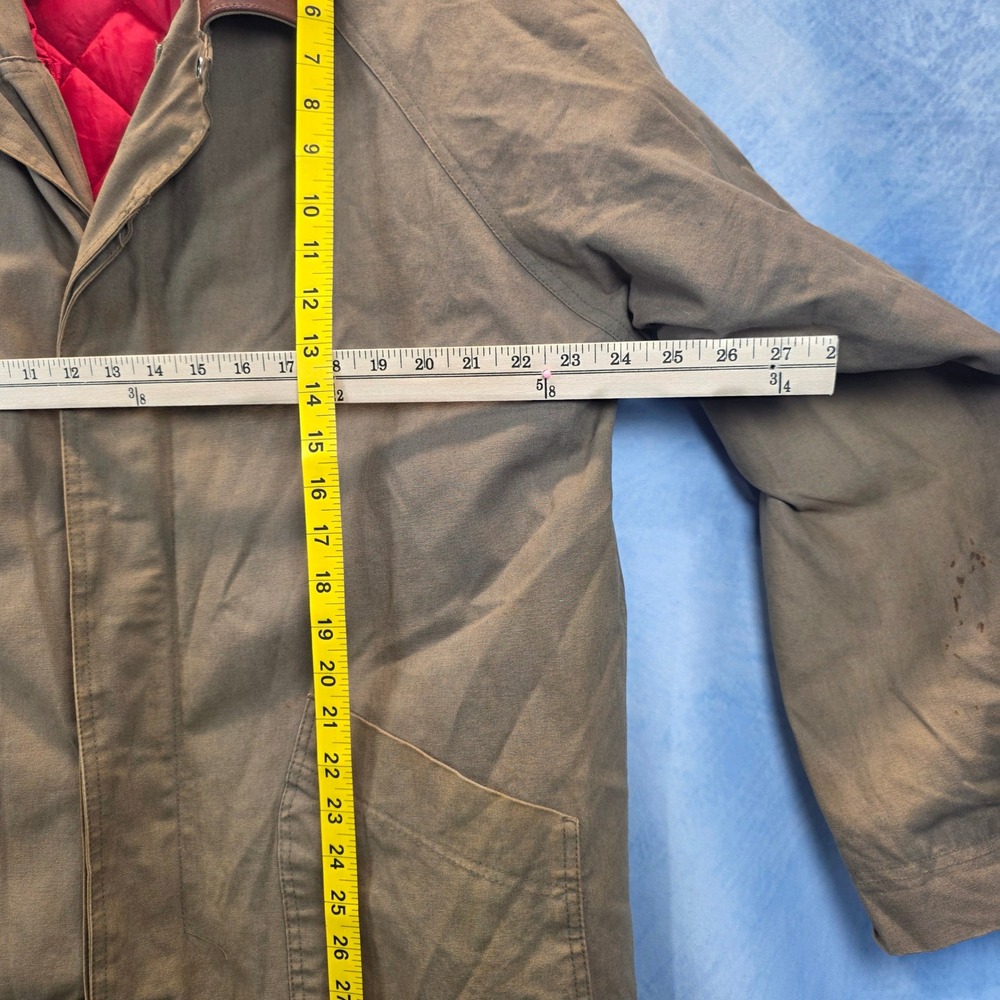 Vintage Marlborough Brown Canvas Duster Coat Leather Collar Red Quilted Liner XL - Picture 7 of 12